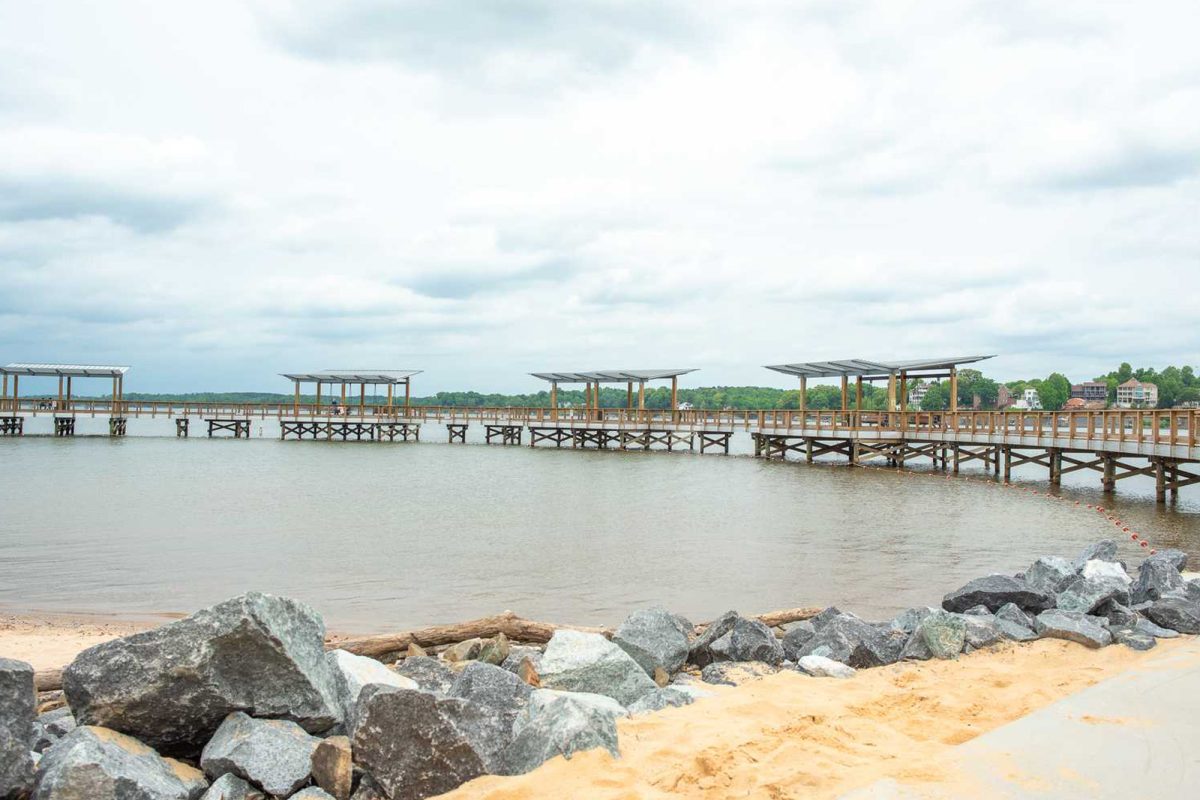 pier at Ebenezer Park campground near Bank of America football stadium