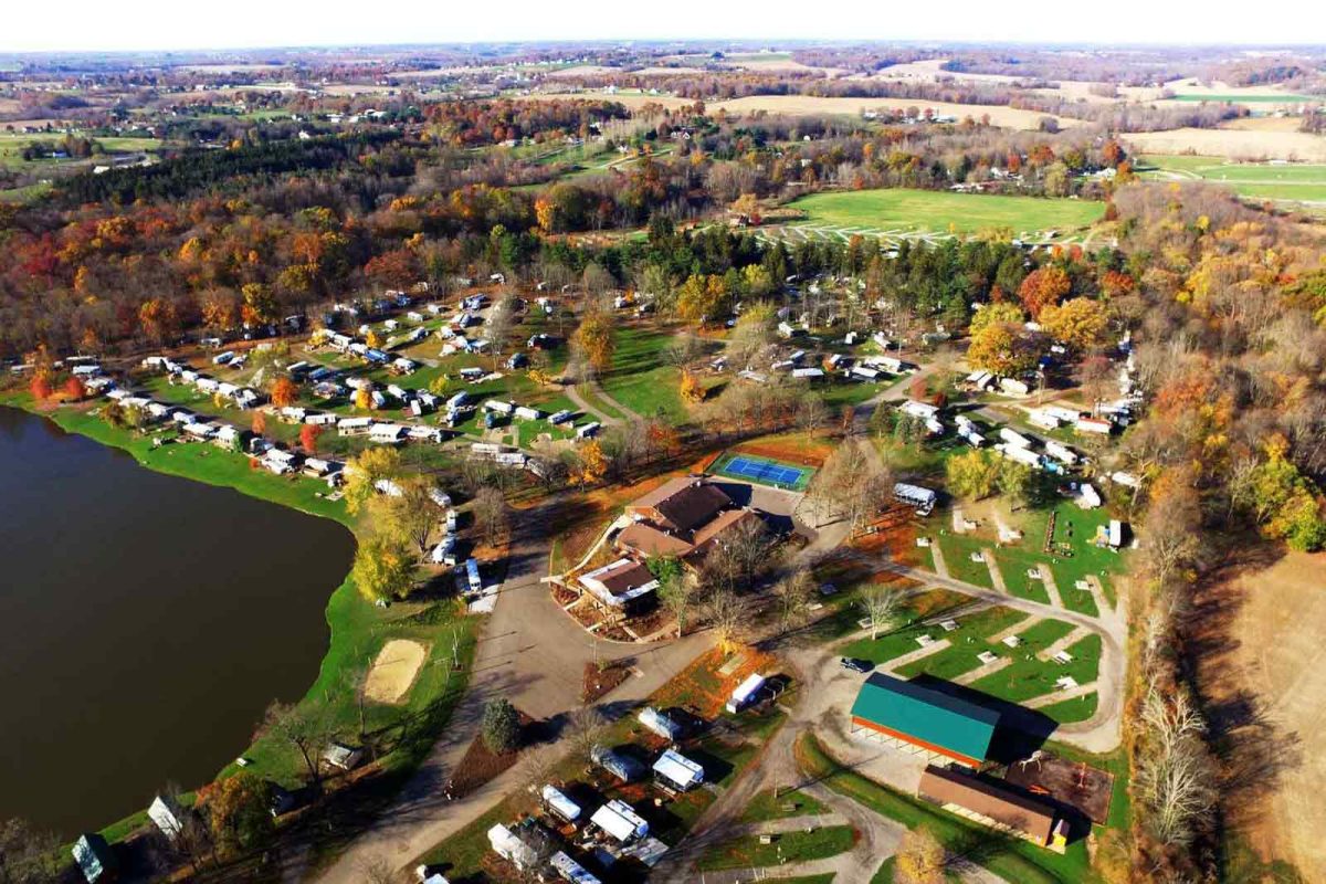 An aerial shot of the fall foliage surrounding Yogi Bear's Jellystone Park™ Camp-Resort: Clay's Resort 