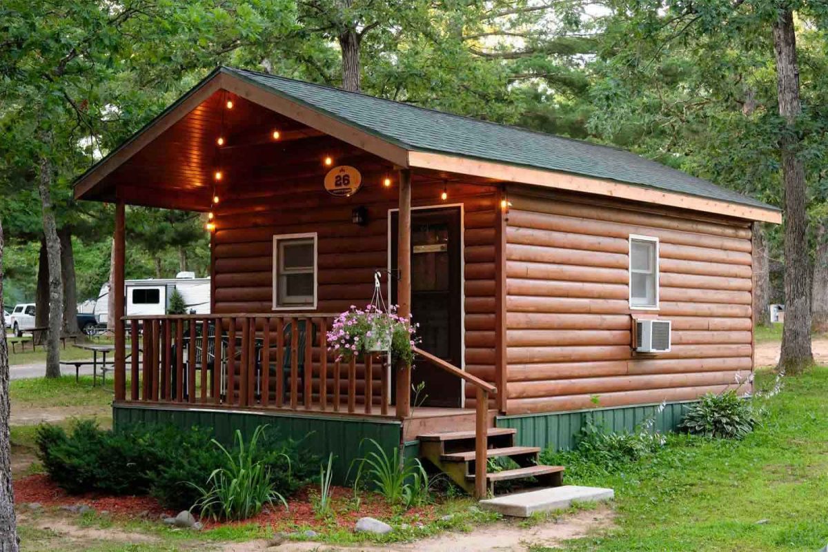 campground cabin with lights