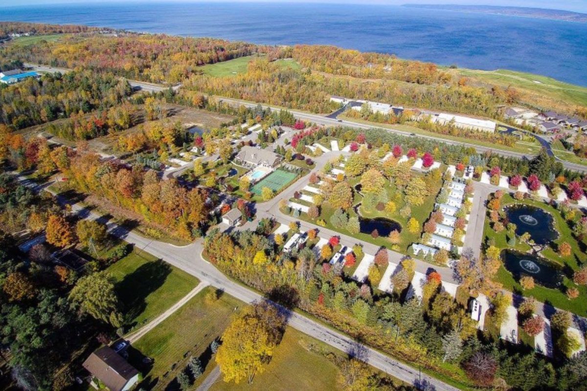 Fall foliage surrounding rv sites at Sun Outdoors Petoskey Bay Harbor, one of the best places to see fall foliage 