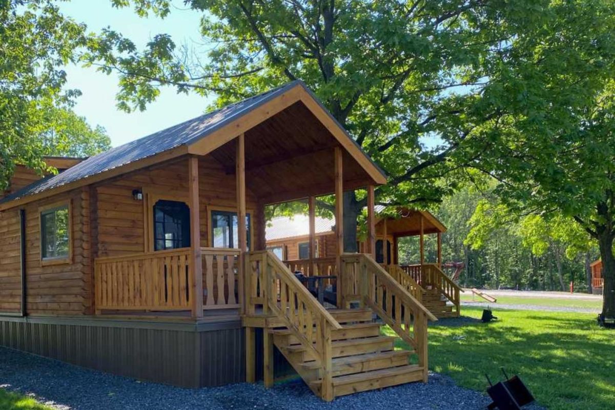 A cabin at Seneca Lake Resorts, a popular campground in western NY with cabins 