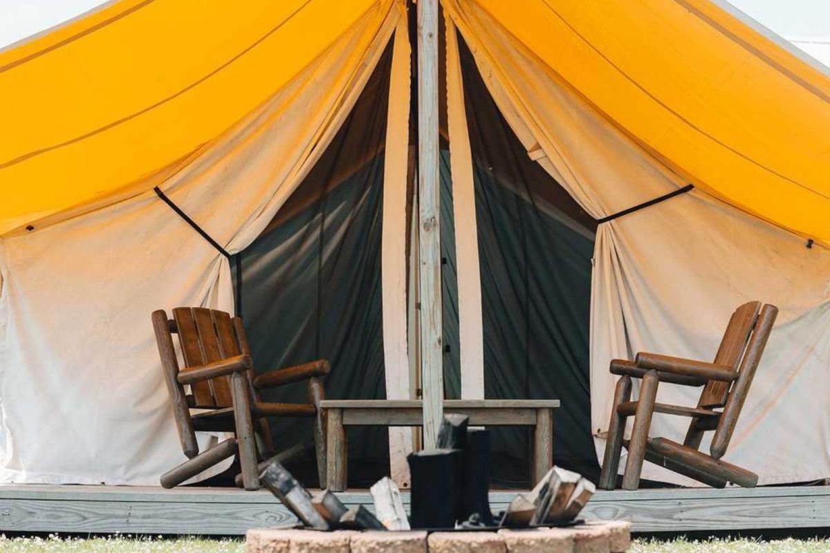 campground near Ocean City, MD with chairs outside tent