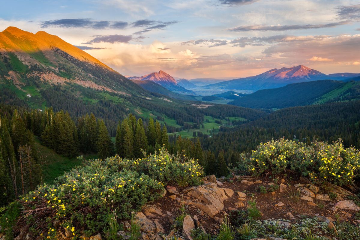 mountains in colorful shades at dusk