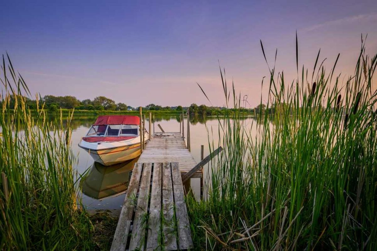 boat by dock on pier at campground near Buffalo, NY