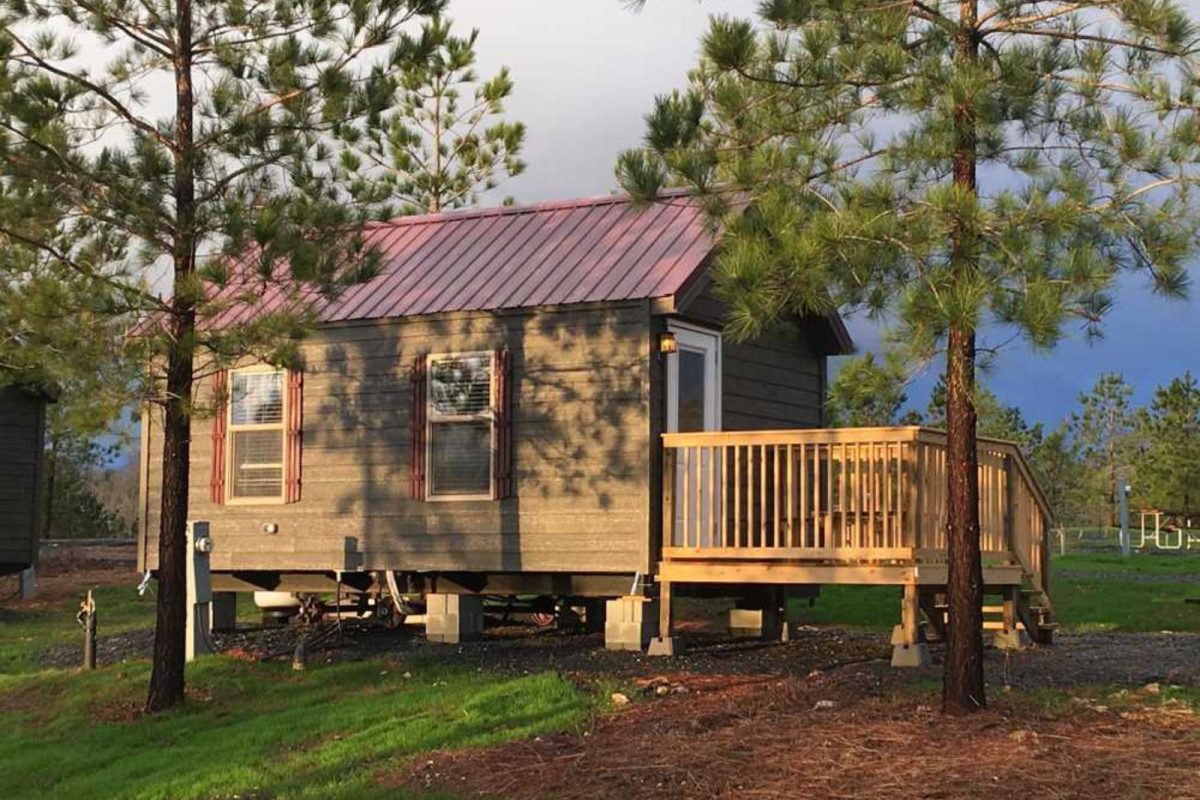 cabin at sunrise on campground near Concord, NC