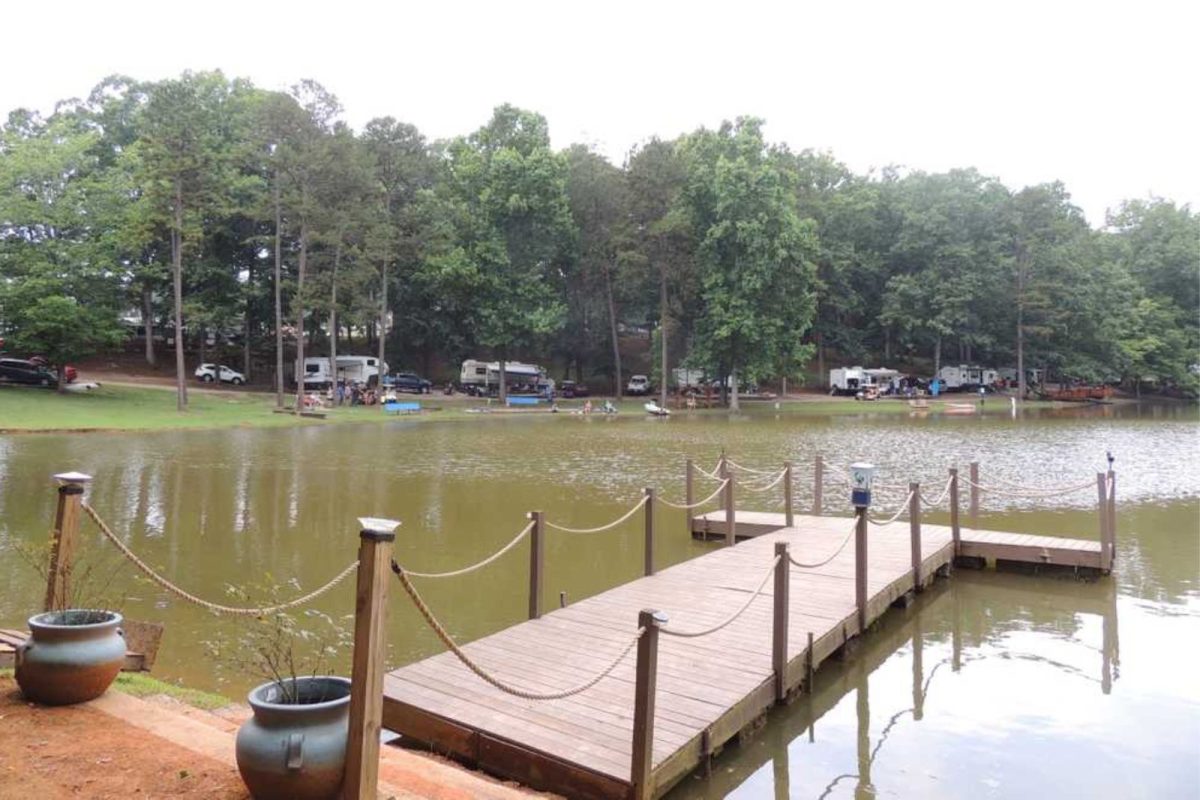 small pier at lake at campground near Concord, NC