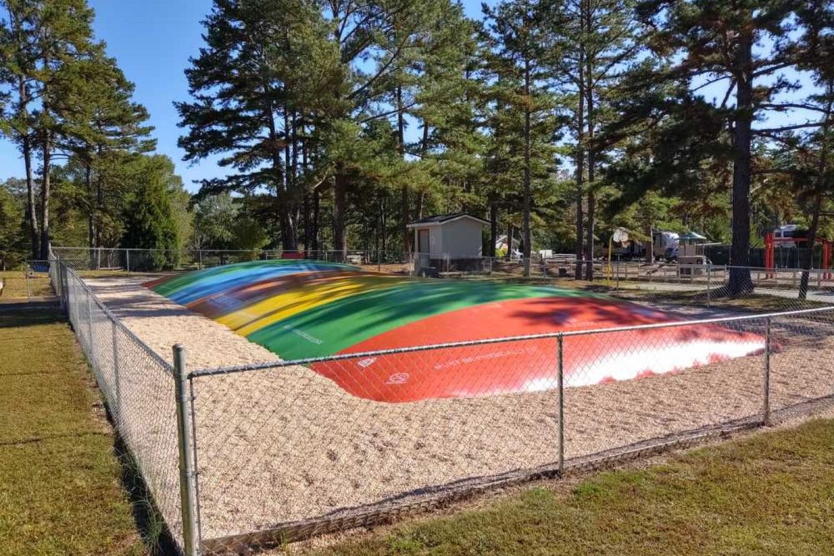 colorful jumping pillow at campground near Durham, NC