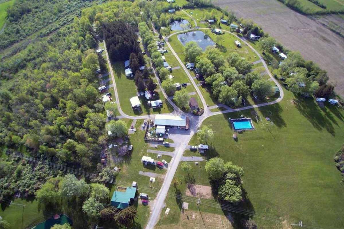 aerial view of green campground near Rochester, NY