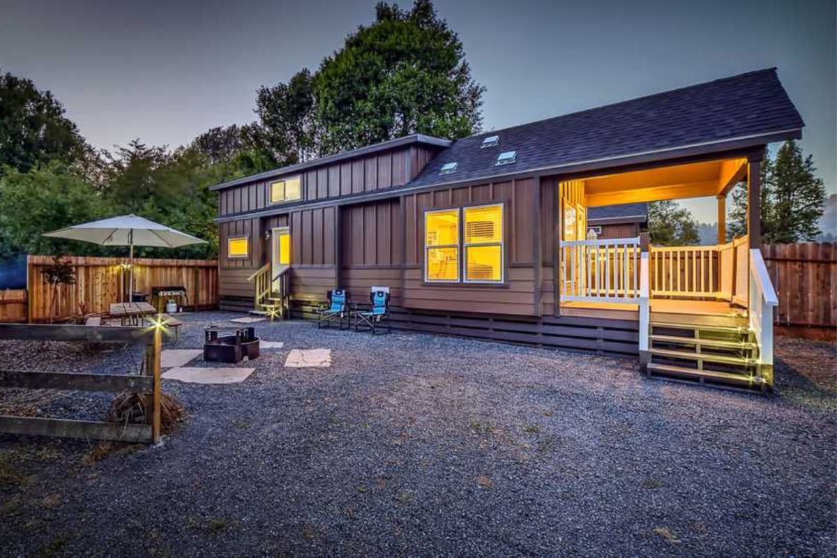 cabin with camp chairs at campground near San Francisco