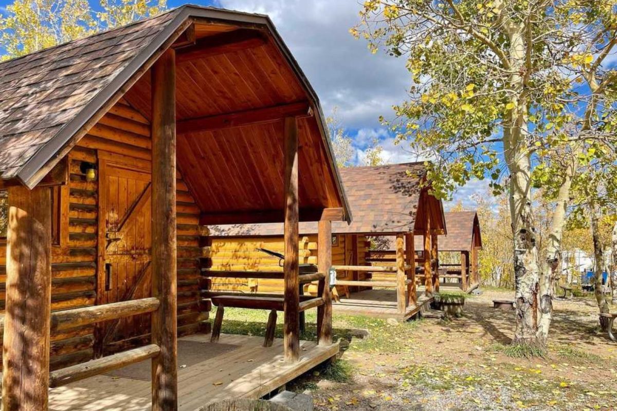 row of cabins at Base Camp at Golden Gate Canyon, campground near one of the top camping destinations for 2024