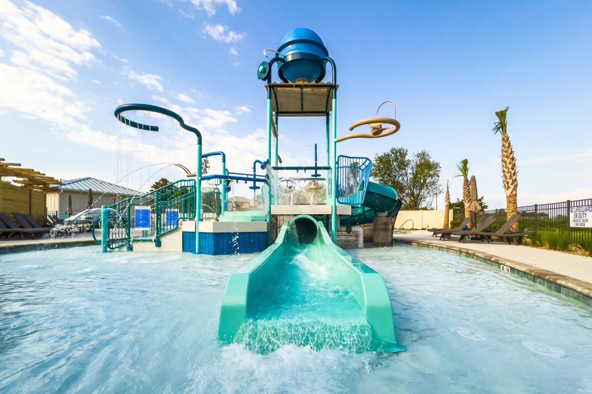 bottom of water slide at Barefoot RV Resort for spring break camping