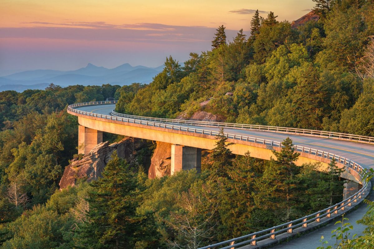 Blue Ridge Parkway in North Carolina at sunset