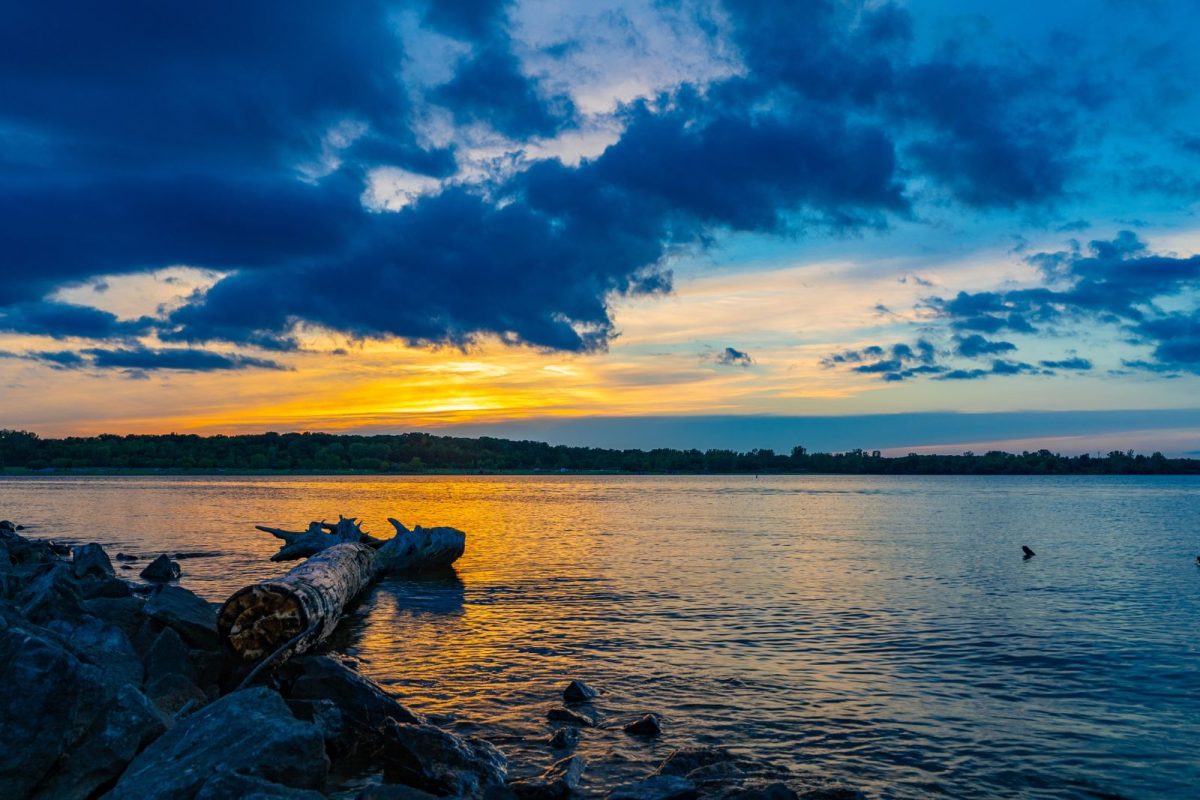 sunset over Alum Creek State Park near Marengo, Ohio, during spring break