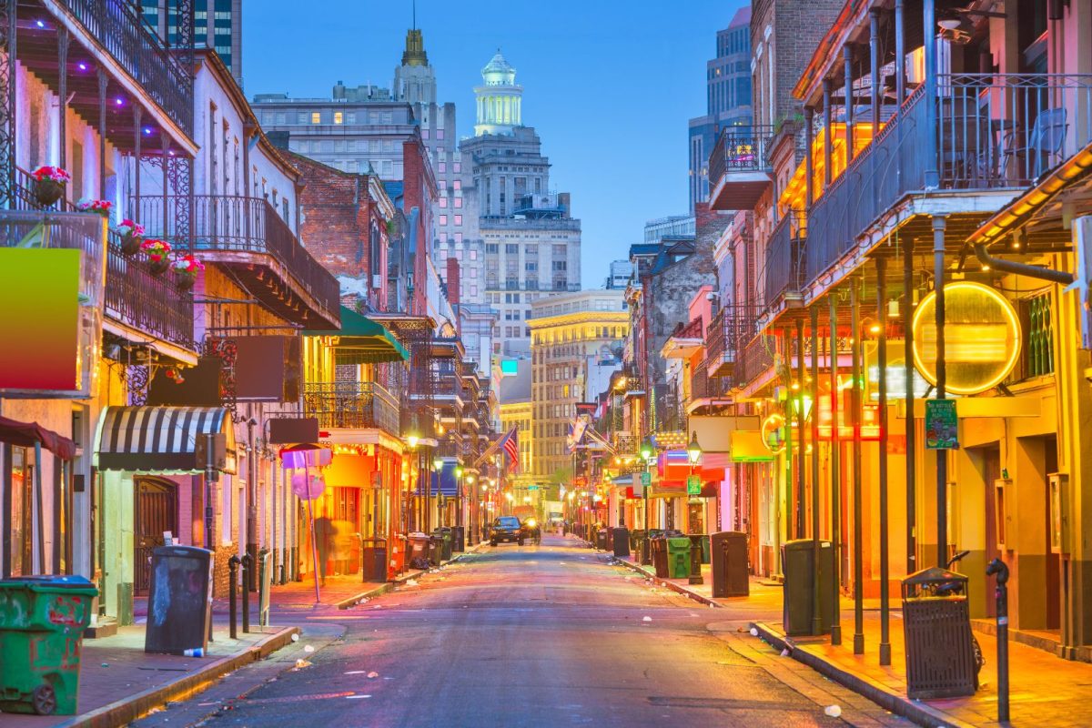 city night lights in New Orleans during spring break