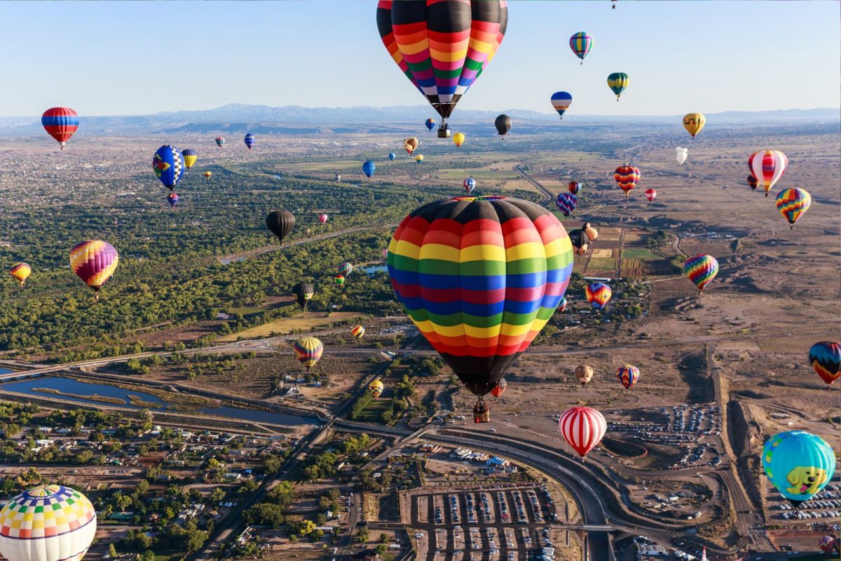 hot air balloons taking flight at Albuquerque International Balloon Fiesta