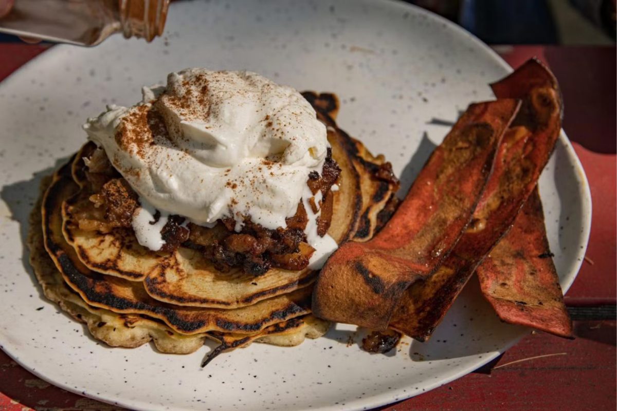 apple bourbon camping pancakes on plate