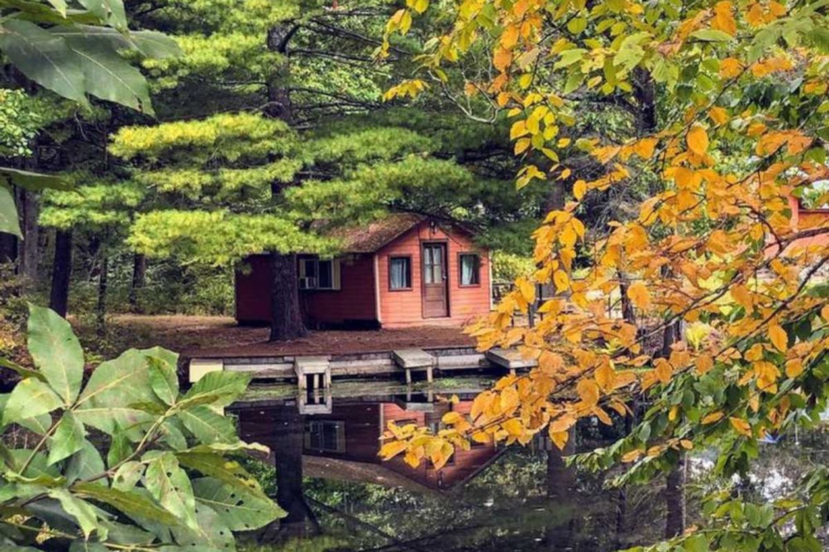 cabin by river at Neversink River Resort for July 4th campers