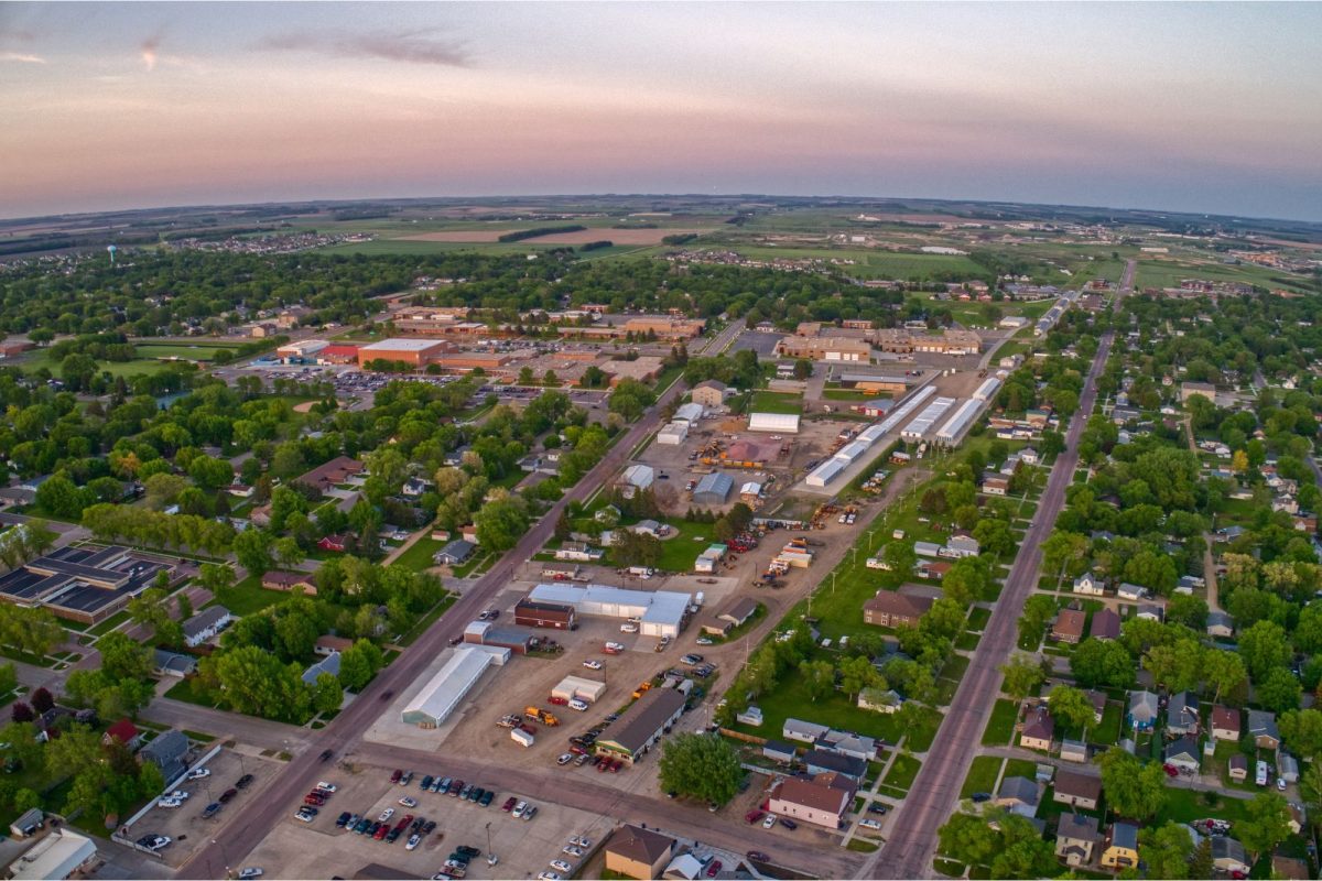 aerial view of Watertown, South Dakota, during a summer sunset - trending Fourth of July camping destination