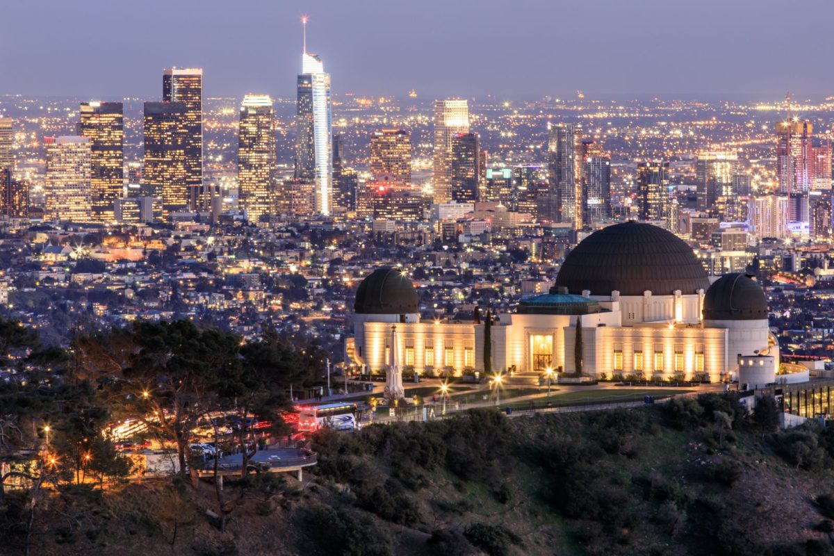 Griffith Observatory with LA skyline at nighttime lights