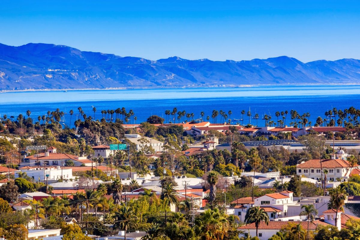 aerial view of coastline at Santa Barbara, California, on Pacific Coast Highway itinerary