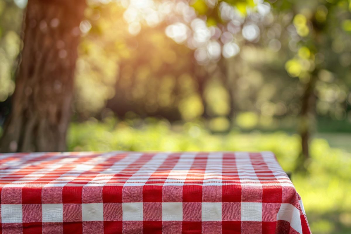 red white checkered tablecloth