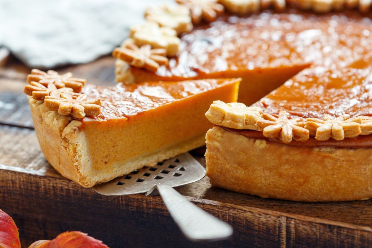 a slice of pumpkin pie ready to serve for RV thanksgiving