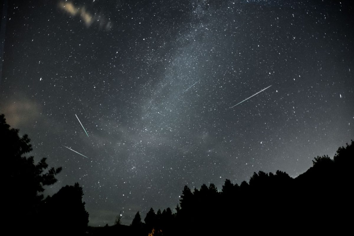 Perseid meteor shower at nighttime, a major celestial camping event