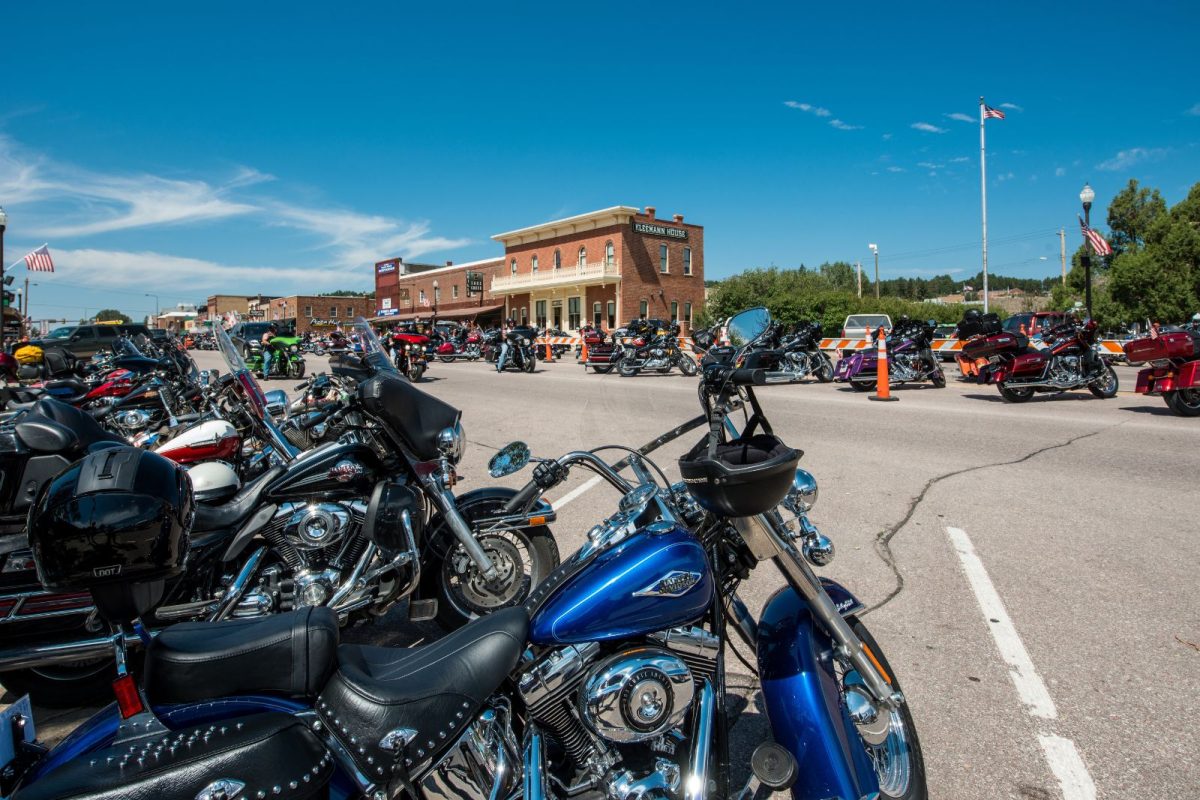 motorcycles parked at Sturgis Motorcycle Rally