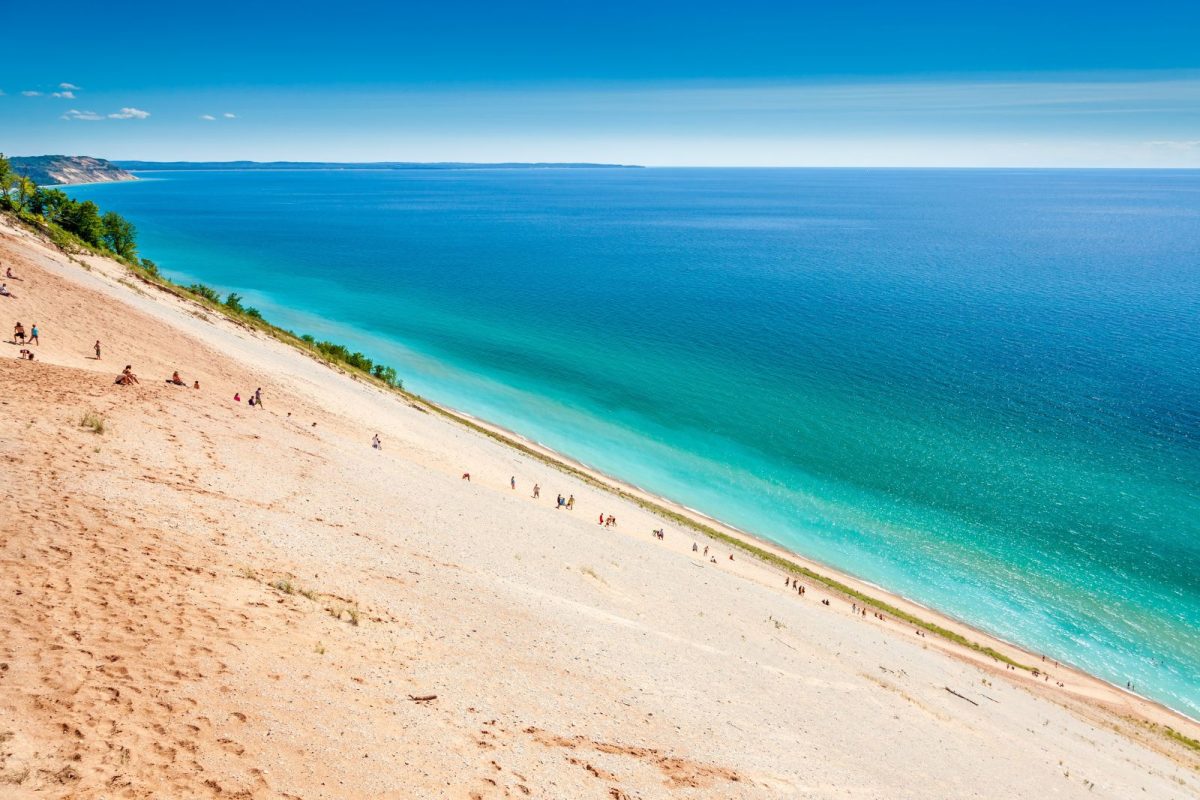 people climbing up Sleeping Bear Sand Dunes National Lakeshore