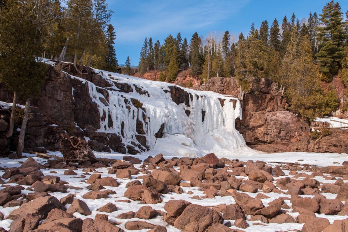 frozen Gooseberry Falls in Minnesota as a winter wonder