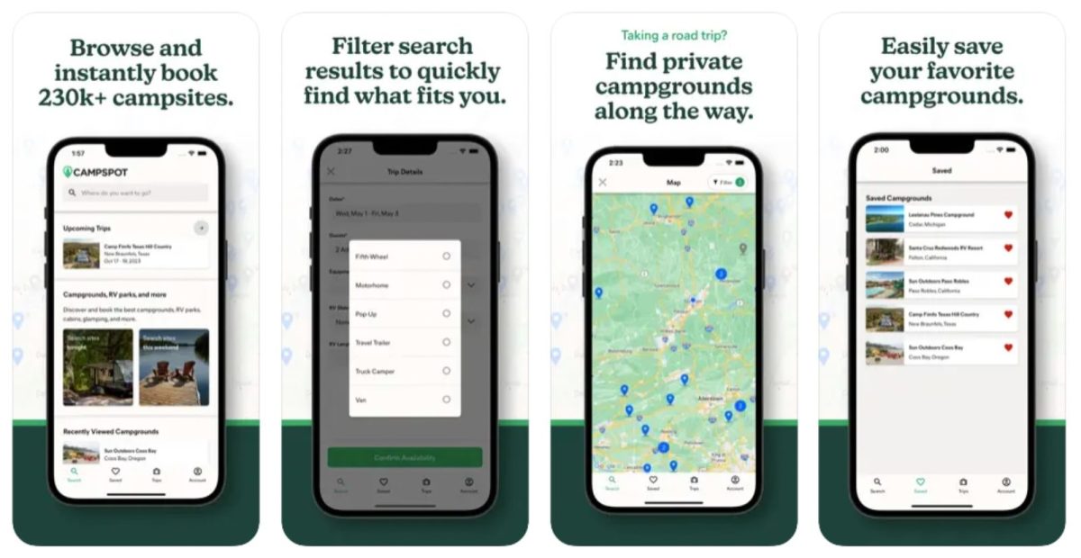 graphic displaying Campspot mobile app for spring break RV destinations