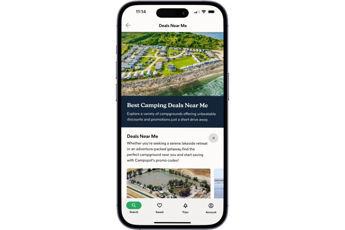 mobile phone showing Deals page on Campspot mobile app for RVers